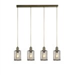 Searchlight - suspension barre 4 lumi�res pipes, laiton antique avec verre gouttelette