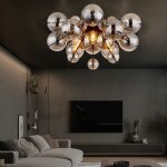 Globo - lampe de plafond 3 flammes lampe de plafond salon boule de verre fum� noir, m�tal verre, 3x e14 ...