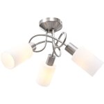 Plafonnier avec abat - jour en verre 3 ampoules e14 blanc c�ne
