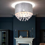 Globo - plafonnier argent lampe de salon plafonnier salle � manger, textile en optique feuille d'argent ...