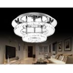 Plafonnier en cristal miroir acier inoxydable rond moderne led luminaire lustre eclairage 30cm 36w blanc ...