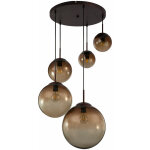 Globo ? plafonnier suspension m�tal marron avec abat - jour en verre ambre ? 5 douilles e27 ? hauteur ...