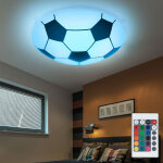 Plafonnier football dimmable 30cm ? m�tal et verre noir blanc ? t�l�commande rgb led ? 2 ampoules 8, ...