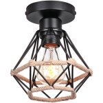 Plafonnier industriel vintage luminaire abat - jour cage lampe suspension m�tal corde de chanvre �16cm ...