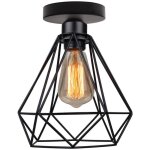 Plafonnier industrielle en m�tal cage carr�, lustre abat - jour fer luminaire e27 lampe de plafond noir ...