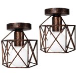 Plafonnier industrielle vintage lampe de plafond cage en m�tal suspension luminaire e27 rouille �15cm ...