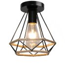 Plafonnier d'int�rieur r�tro noir lampe de plafond en corde de chanvre 20cm lustre diamant luminaire ...