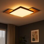 Plafonnier led en bois plafonnier de salon aspect bois plaques interchangeables, acier plastique, 12w ...