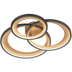 Plafonnier led triple cercle noir avec r�flecteur dor� et fonction de r�glage d'intensit� avec interrupteur ...