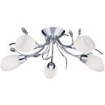 Searchlight - gardenia - plafonnier semi - affleurant à 5 bras multiples, chrome, cristal et verre opale, ... Searchlight - gardenia - plafonnier semi - affleurant à 5 bras multiples, chrome, cristal et verre opale, ...