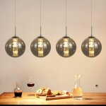Plafonnier moderne - spot rond en verre � 4 lumi�res, hauteur r�glable, 150 cm, pour salon, cuisine, ...