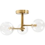 Plafonnier moderne en verre et plaque m�tallique 3 lumi�res abat - jour rond laiton maricao