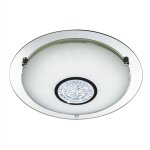 Plafonnier portlet ip44 salle de bain led 14w 634 lumens 4000k diam�tre 31cm m�tal chrom�, verre et cristal ...