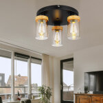Globo - plafonnier plafonnier salon lumi�re salle � manger lampe couloir lumi�re, m�tal verre bois fum�e ...
