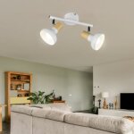 Plafonnier spot 2 flammes spot de plafond blanc plafonnier 2 spots, spot pivotant, aspect bois, douilles ...