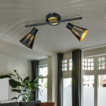 Etc - shop - lampe de plafond noir or spot rétro réglable en kit, ampoules led incluses Etc - shop - lampe de plafond noir or spot rétro réglable en kit, ampoules led incluses