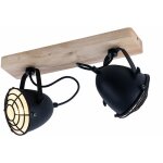 Plafonnier spot lampe de salon plafonnier lampe de salle  manger, mtal noir grille bois naturel, 2 ...