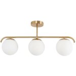 Barcelona led ? plafonnier triple globe en verre opalin et m�tal dor� ? 3 abat - jours e27 ? puissance ...
