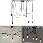 Stoex - plafonnier vintage antique e27 lustre rtro suspension luminaire d'intrieur 5 ttes noire