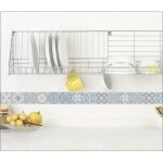 Plage - listel autocollant d�coratif carreaux de ciment ancien, 5cm x 180cm, bleu clair et gris, lot ...