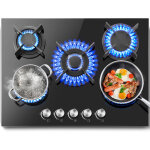 Plaque de cuisson gaz 5 feux 70 cm ? br�leurs haute performance ? puissance 10 400 w ? �nergie gaz naturel ...