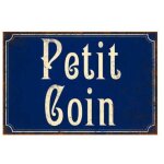 Plaque mtal toilettes signaltique vintage bleue petit coin