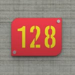 Plaque numéro de rue / maison rouge design avec fond personnalisable - modèle urban - jaune Plaque numéro de rue / maison rouge design avec fond personnalisable - modèle urban - jaune