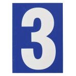 Plaque de signalisation 3, marquage blanc sur fond bleu, panneau pvc adh�sif, 65x90mm thirard