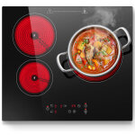 Plaque vitroc�ramique 3 feux, encastrable, 5400w, 9 niveaux, fonction de minuterie, pour toutes les casseroles ...