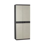 Titanium plastiken armoire haute 2 portes avec etageres - 70 x 44 x 176 cm - beige et noir - gamme titanium ...