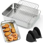 Plat � gratin carr� en acier inoxydable pour airfyer - 20 x 15 x 5 cm - avec �gouttoir et poign�es de ...