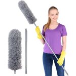 Plumeau t�lescopique lavable, en microfibre et acier inoxydable, tige t�lescopique et balai d'angle flexible, ...