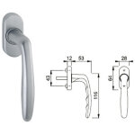 Poign�e de fen�tre ? roissy dk ? chrome satin�, rotation 90�, axe �10 mm ? hoppe