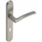 Poign�e de porte int�rieure, plaque � cl� longue, nickel bross�