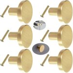 Poign�e de porte ronde en laiton massif, 6 pi�ces, poign�e de meuble, bouton de poign�e de porte de placard ...
