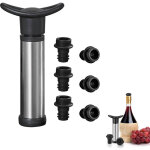 Pompe � vide pour vin en acier inoxydable avec 6 bouchons de bouteille r�utilisables ? bouchon sous vide ...
