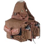 Marron fonc - sacoche arrire en nylon rembourr avec poches et garniture en cuir