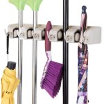 Costway porte balais mural avec 5 emplacements et 6 crochets / support balais mural pour salle de bain, ...