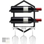 Porte - bouteilles mural en m�tal, porte - verres � vin � suspendre pour 2 bouteilles et 3 verres inclus, ...
