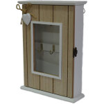 Porte - cl�s en bois bo�te � billetin 6 crochets en m�tal design coeur avec arc de chanvre