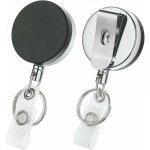 Porte - cl�s r�tractable 2 pi�ces (noir), porte - badge, porte - badge robuste avec cha�ne et crochet ...