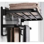 Porte - serviettes mural pliable en aluminium noir 40cm r�sistant � l'usure et � la corrosion installation ...