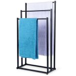 Porte serviettes sur pied avec 3 barres en metal noir