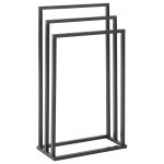 Beliani - porte - serviettes sur pied salle de bain 3 barres acier noir et bois foncé charras Beliani - porte - serviettes sur pied salle de bain 3 barres acier noir et bois foncé charras