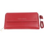 Portefeuille femme en simili cuir avec poche t�l�phone, porte - cartes et bretelle amovible - rouge