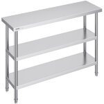 Poste de travail de cuisine en metal vevor, 14 x 48 x 34 po, avec deux etageres inferieures reglables, ...
