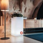 Pot de fleurs lumineux carr jardinire en rsine h 80 40x40 mod. cube top bright lumire rouge