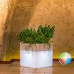 Pot de fleurs lumineux cube led carr en rsine h 40 40x40 led multicolor
