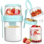 Pot de yaourt - 310ml + 560ml - gobelet � c�r�ales 2 en 1, en fourche - cyan