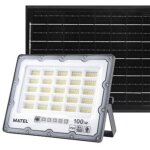 Projecteur led avec panneau solaire programmable et t�l�commande (100w 3cct 700lm) ip65 22x17cm gris